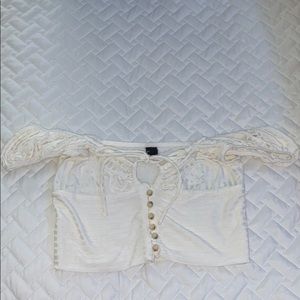 Off the shoulder tie neck buttoned top